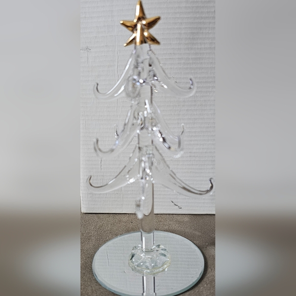 Glass Christmas Tree Figurine with 12 Ornaments and Mirrored Base - Picture 5 of 9